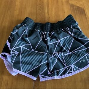 Champion Black and Purple Athletic Shorts with Geometric Design